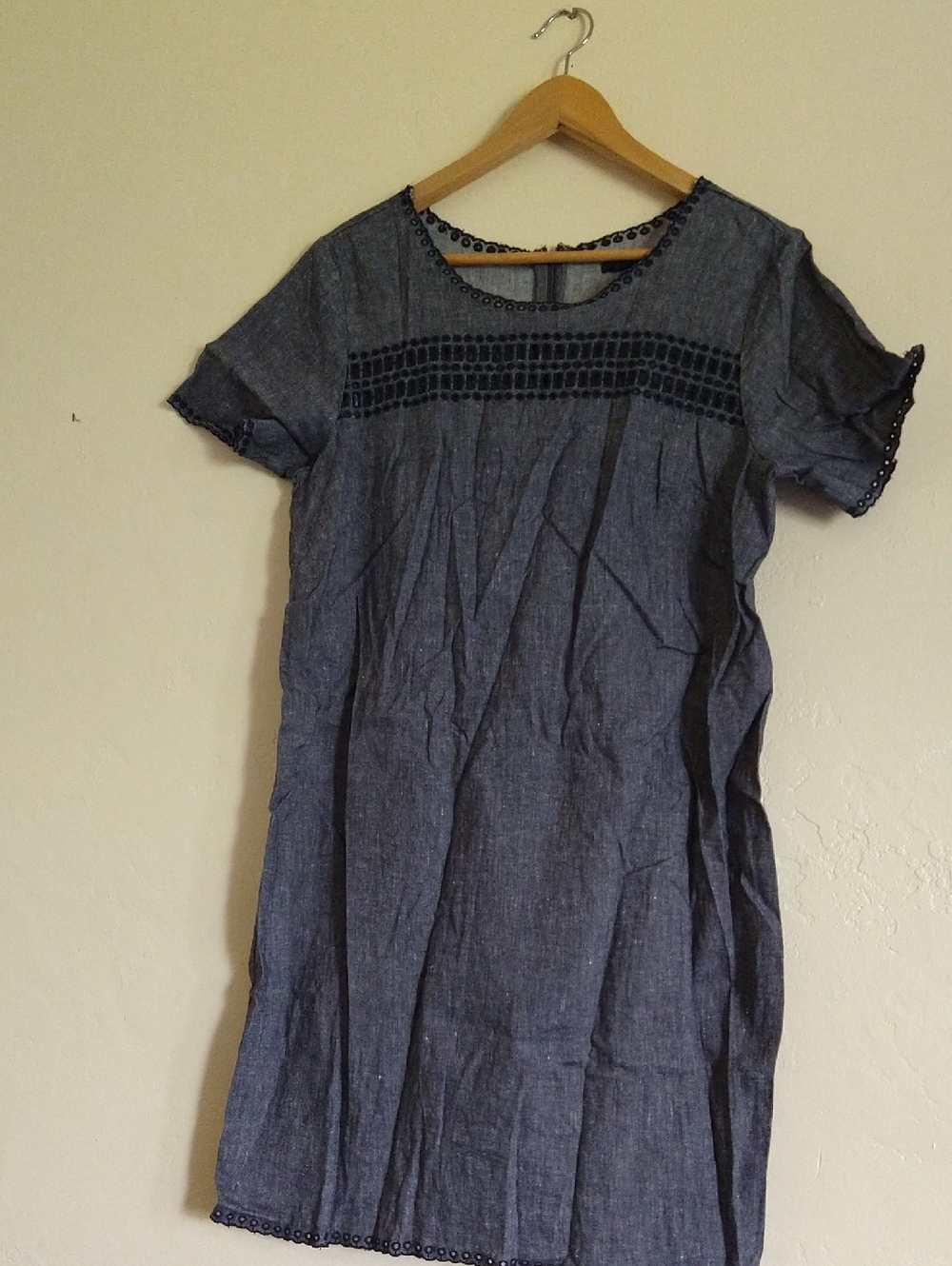 Ann Taylor Linen Blend Women's Blue Short-Sleeve Shift Dress Size 12